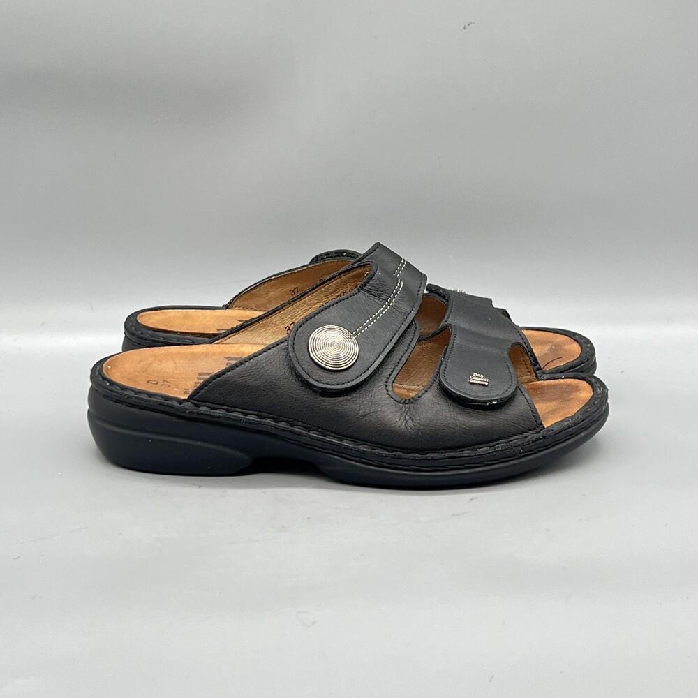 Finn Comfort Sandals Womens 6.5 Black Leather Slide Adjustable Wedge Shoes